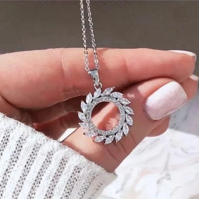 2Ct Marquise Cut Simulated Diamond Circle Pendant Necklace 14K White Gold Plated