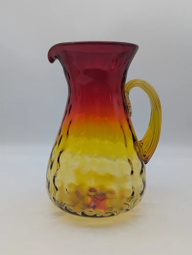 Vtg Amberina Optic Glass Hand Blown  Pitcher 64 Oz Blenko?