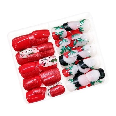 48 Pcs Christmas Artificial Nails Lovely False Nails Short Square Press On Nails