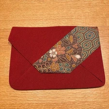 Crepe fabric bag, floral pattern, vermilion, Japanese Kimono bag, in good