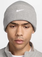Nike Adult Beanie Knit Hat Peak Swoosh Gray HF0187-063 One Size NWT