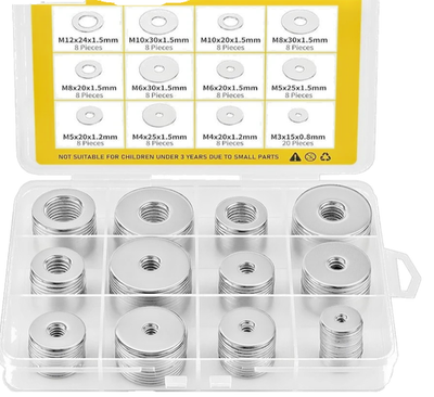 #ad 108Pcs 304 Stainless Steel Flat Washers Fender Washers Assortment Kit 12 Sizes $8.99