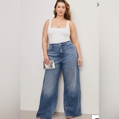 Good American Good Ease Rhinestone Relaxed Wide Leg Jean size 16 NWT