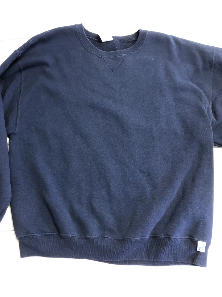 Sudadera deportiva Russell para hombre grande azul marino cuello redondo pulóver polar en blanco Foto 3 de 4