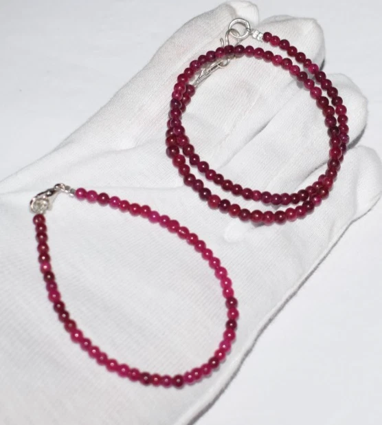 Ruby Dyed Gemstone 925 Sterling Silver 8" String Bracelets 22" String Necklace - Image 4 of 4