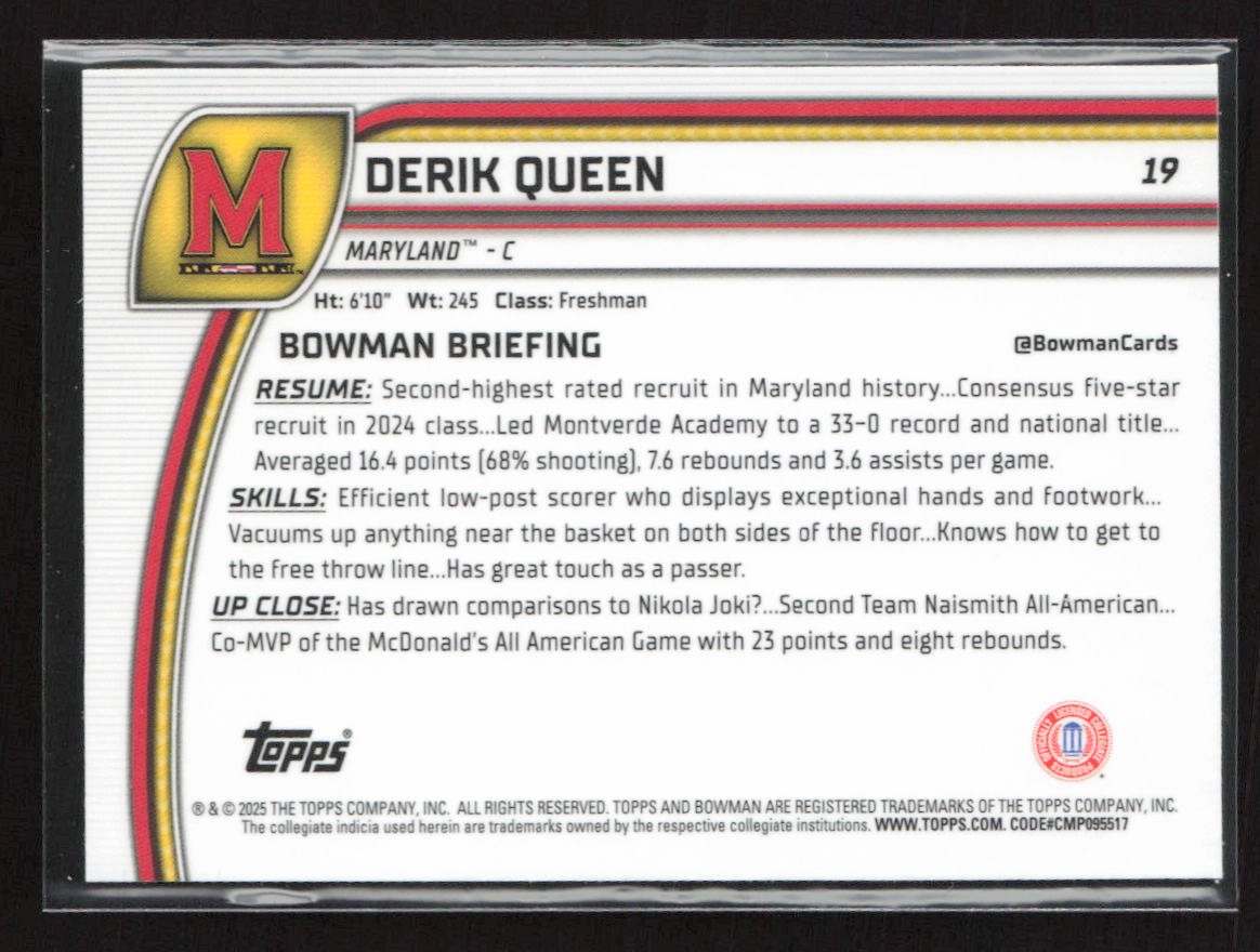 2024-25 Bowman U Chrome #19 Derik Queen Green Shimmer Refractor | eBay