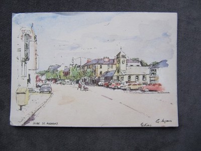 ALTE POSTKARTE MIT KÜNSTLERISCHER IMPRESSION VON HIGH STREET MOFFAT, VON GERARD LYONS