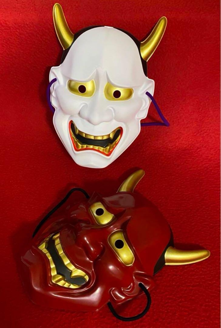 Traditional Japanese Hannya Masks Red White Set Collectible Traditional Japanese Hannya Masks Red White Set Collectible