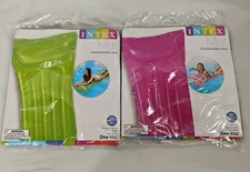 2 Intex Pool Floating Mat Pink/Green Transparent Raft W/Headrest 72X 27 NEW