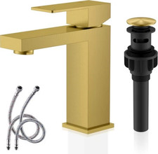 KENES Brushed Gold Bathroom Faucet Single Handle Single Hole w/ Drain Hoses