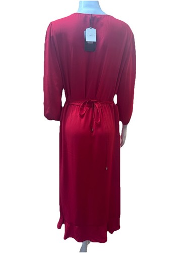 Oasis Satin Frill Wrap Midi Dress Red/Bright Size 14L/40L NEW FREE DELIVERY - Picture 4 of 7