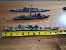 Vintage Toy Battleships 9" To 12" Used Lot Of 3