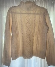 Vintage Eddie Bauer Women Med Lambswool Cable Knit Sweater Ivory Classic Holiday