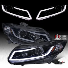 Fits 2012-2015 Honda Civic Sedan Black Smoke Led Tube Projector Headlights Lamps