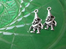 Set of 2 Gnomes Antique Silver Tone Charms 3D