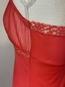 Vtg Chic Lingerie Co Cherry Red Pleated Lace Slip Dress Sz 32 (xs) *flaw*