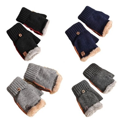 All Season Fingerless Gloves Acrylic Knit Mittens Cold Resistant Winter Handwear