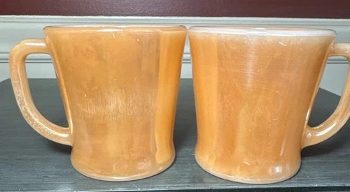 Vintage Fire King Glass Peach Luster. A Set of 2 Coffee Cups With D Handle