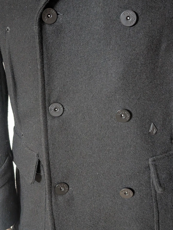 Volcom Brozow Wool Pea Coat Dbl Breasted Lined Jacket Mens Medium A1741000 NWOT - Image 4 of 4
