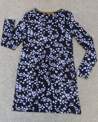 JOULES Kirsten Kleid UK 12 anthrazit grau weiß Blätter Blumen Jersey Strick Tunika M