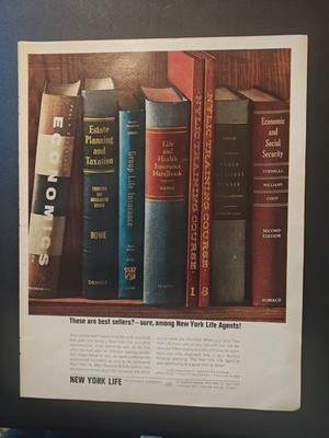 1963 New York Life Full Page Color Magazine Ad Book Scene