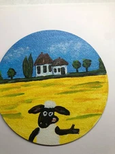 КАРТИНА МІНІ КРУГЛА ПОЛОТНО НА ОРГАЛІТІ 6 ДЮЙМІВ СОБАЧКА ПЕЙЗАЖ СЕЛО ФЕРМА