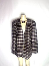 VINTAGE TALBOTS DARK PURPLE TAUPE PLAID 100% WOOL MADE IN USA BLAZER SZ 16