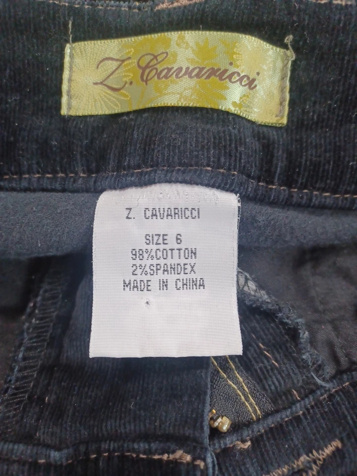 Pantalones acampanados para mujer Z Cavaricci de terciopelo de pana negro talla 6 tiro medio 33x31 Foto 3 de 4