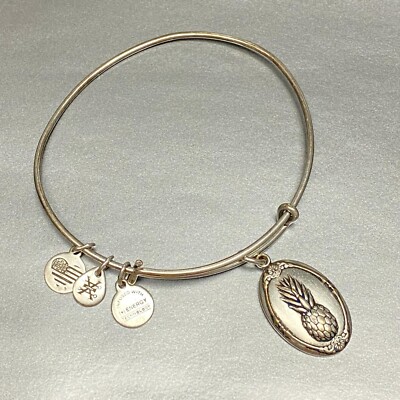 Alex and Ani Warmth Friendship Pineapple Adjustable Wire Silver Tone  Bracelet
