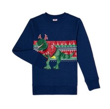 Boys 14-16 Christmas Fleece Crewneck Sweater Sweatshirt HOLIDAY Dinosaur NWT