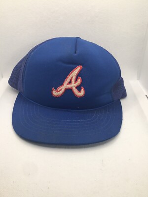 Vintage Young An 70s/80s Atlanta Braves MLB SnapBack Mesh Foam Trucker Hat Blue