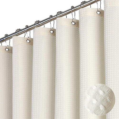 Long Fabric Shower Curtain Heavy Duty Waffle Bathtub Curtain Waterproof Solid - Picture 11 of 24