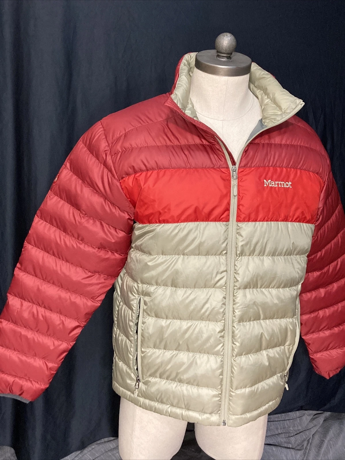 Marmot Ares 600 Fill Packable Down Jacket, Size Xtra Large, Red And Beige