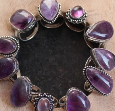 Offer Amethyst Gemstone 925 Sterling Silver Plated Wholesale Designer Rings Lot