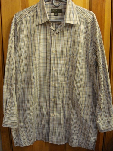 ERMENEGILDO ZEGNA sz XL Long-Sleeve Shirt Blue Brown Tan Checks Made in Italy - Picture 5 of 6