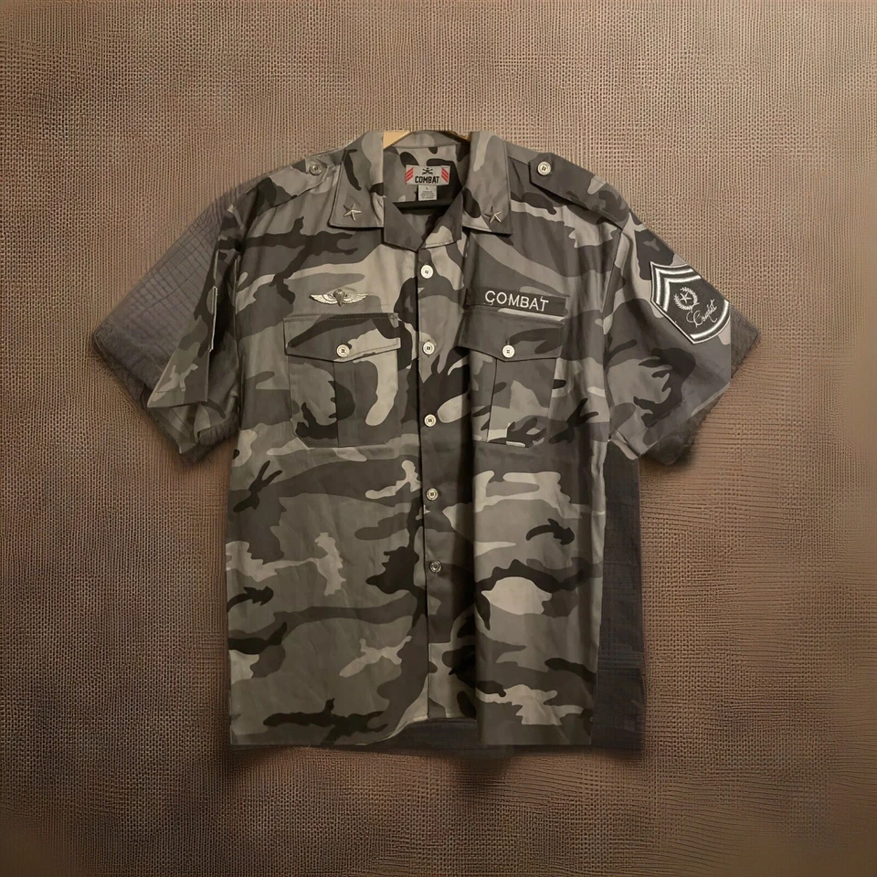 Camisa gris camuflada de combate de Halloween parches de disfraces grandes prendedores 100 % algodón Foto 2 de 4