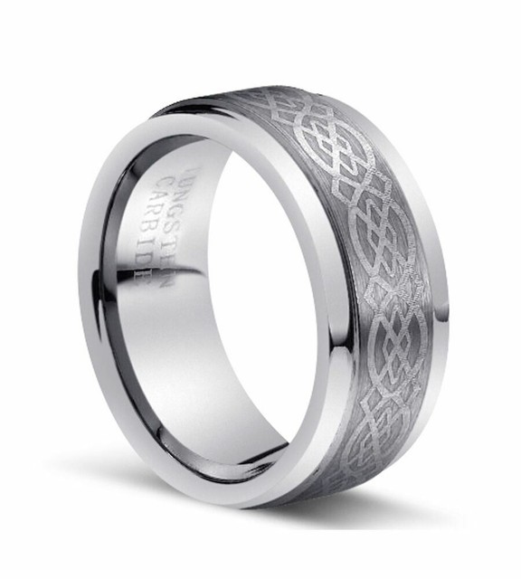 8MM Men Silver Celtic Engraved Loyal Knot Tungsten Carbide
