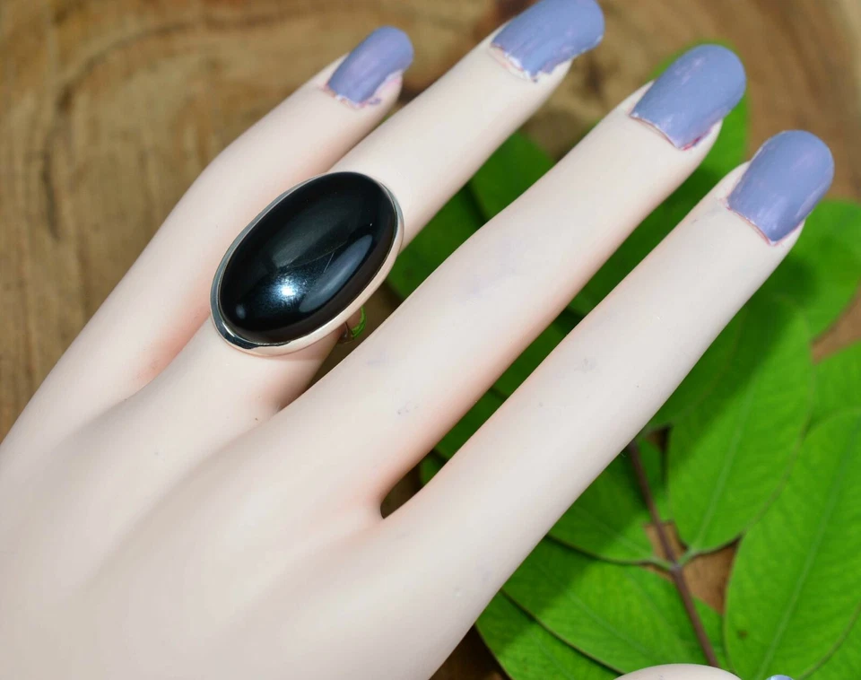 Anillo De Plata Esterlina 925 Hecho A Mano De Ónix Negro Todas Las Tallas BO-99 - Imagen 4 de 4