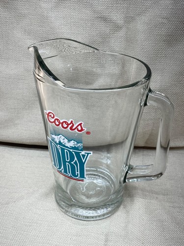 Coors Dry Beer Heavy Clear Glass Beverage Pitcher 9" Tall x 5" see pics - Picture 4 of 18