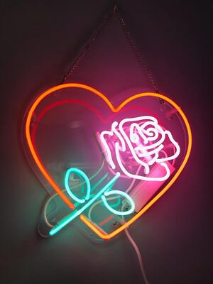 Love Rose Flower Heart Acrylic 14'' Neon Light Sign Lamp Bedroom Club Artwork Bar