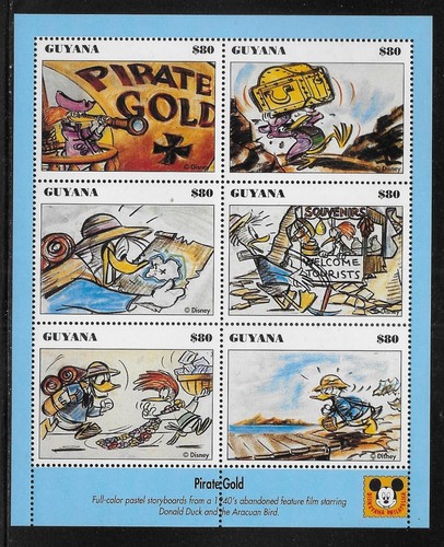 Disney 1993 Guyana - Disney's 1940's Pirate Gold Sheetlet - MNH