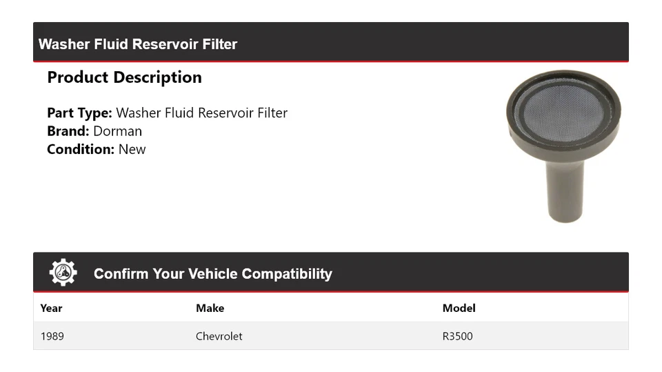 Filtro de depósito de líquido para lavadora Chevrolet R3500 Dorman 1989 Foto 2 de 4