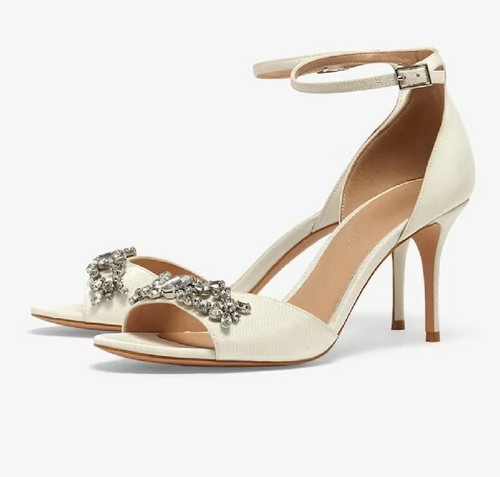 Phase Eight Mallory Jewelled Front Heeled Sandals Ivory Size UK 6EU 39 REF DHW