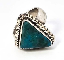 Chrysocolla Triangle Malachite Azurite vintage solid sterling silver ring size 7