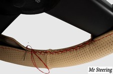 Per Mercedes Vaneo Beige Perforata Copertura Del Volante IN Pelle Cuciture Rosse