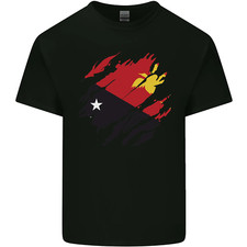 Torn Papua New Guinea Flag Day Football Mens Cotton T-Shirt Tee Top