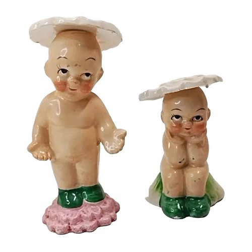 Kewpie Flower Japan Salt And Pepper Ceramic Vintage Fairy Garden