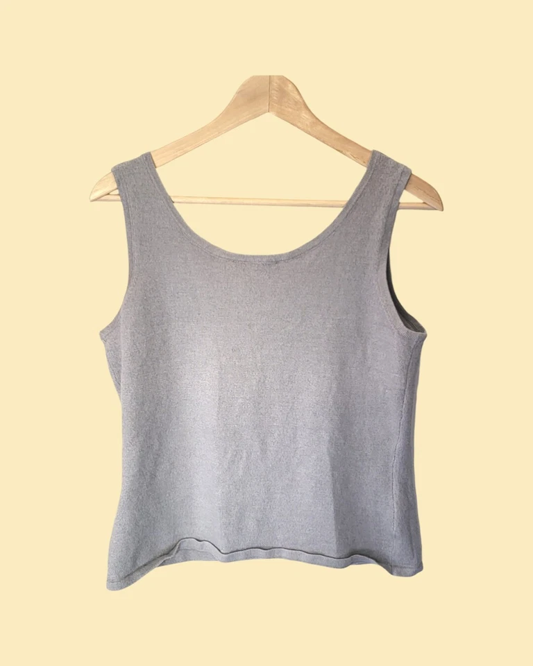 Camiseta sin mangas tejida gris con cuello redondo de lentejuelas bordadas para mujer M de colección años 90 Foto 3 de 4