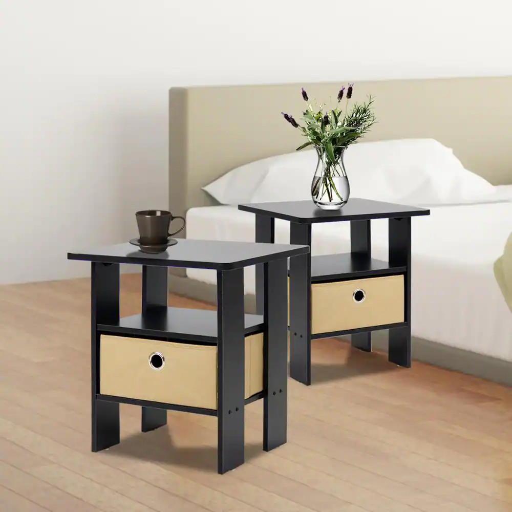 Nightstand Set Of 2 Espreso End Table Bedroom Bedside Furniture Shelf Drawer