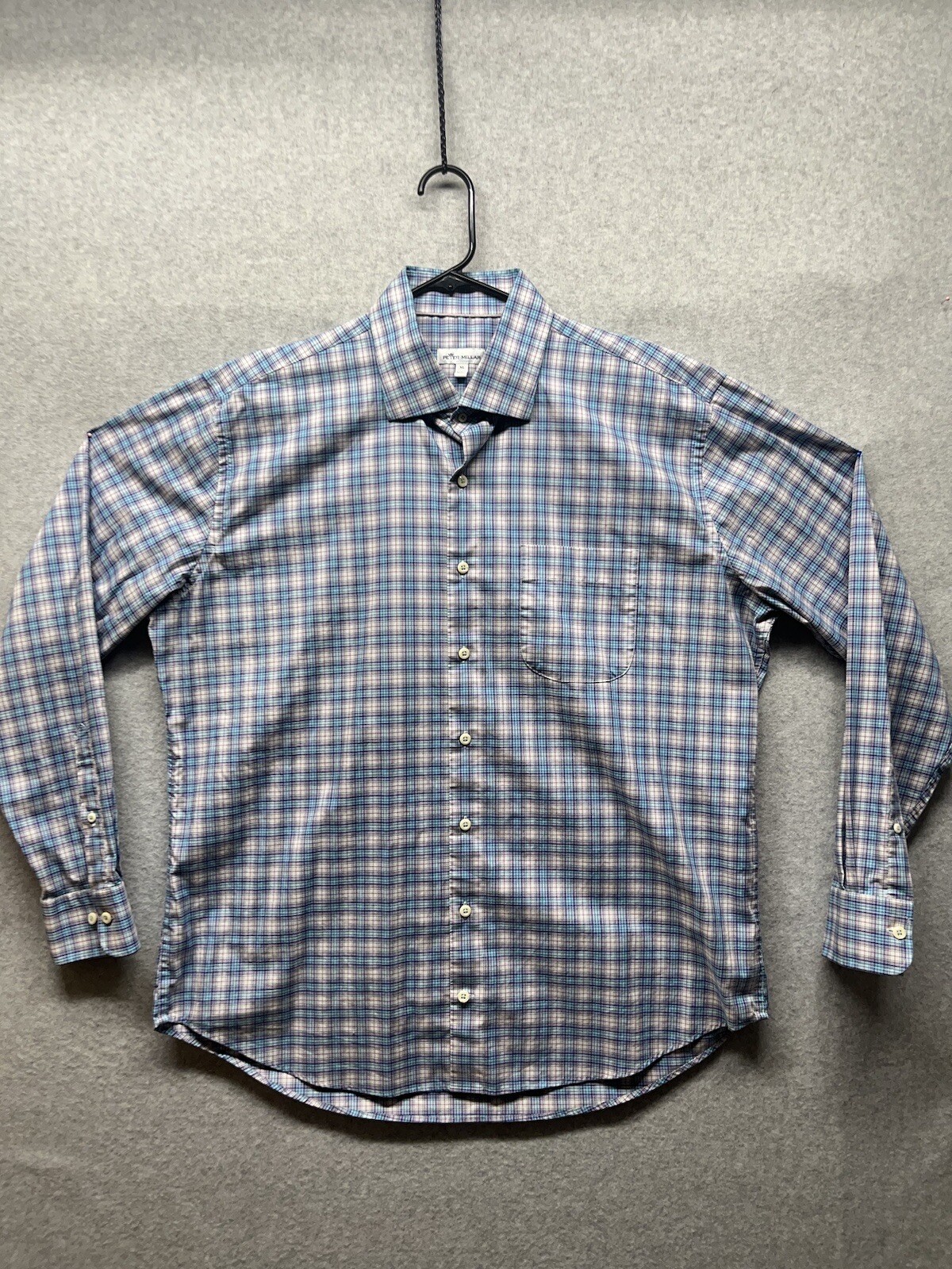 Peter Millar Performance Button Down Golf Dress Shirt Blue White Plaid  Men's XL | eBay